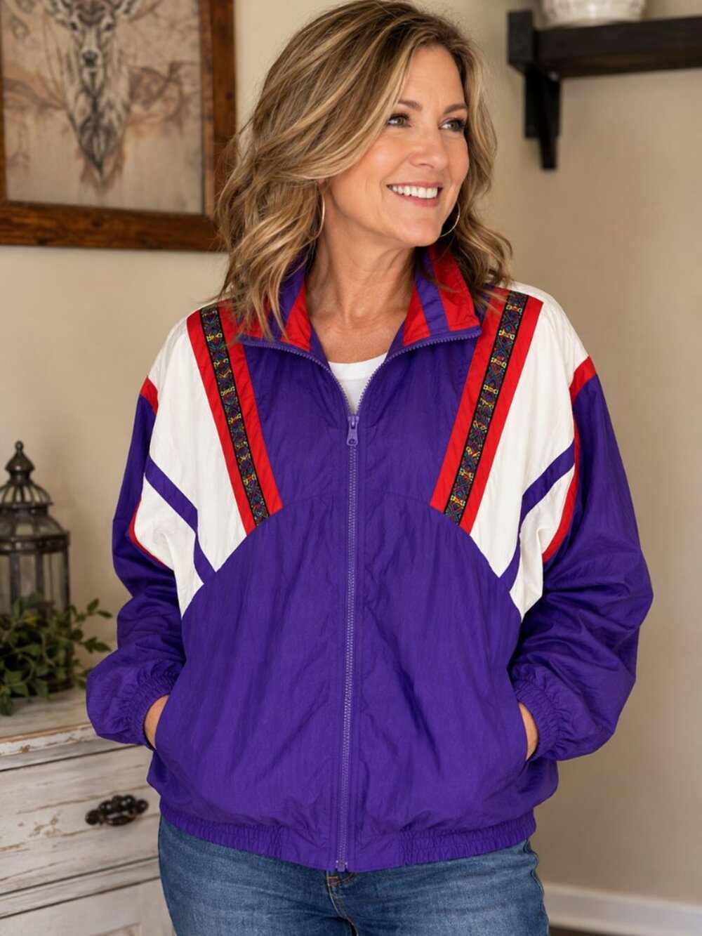 Vintage 80s Pro Spirit Purple Colorblock Windbreaker Jacket Medium Retro